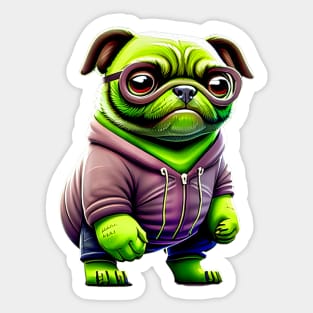 Green Pug in Muscular Costume - Adorable, Angry and Grumpy Dog Outfit Sticker